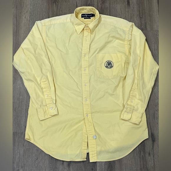 Polo Ralph Lauren Men’s Medium Yellow Rare Pocket Embroidered Logo Crest Shirt - Picture 2 of 8